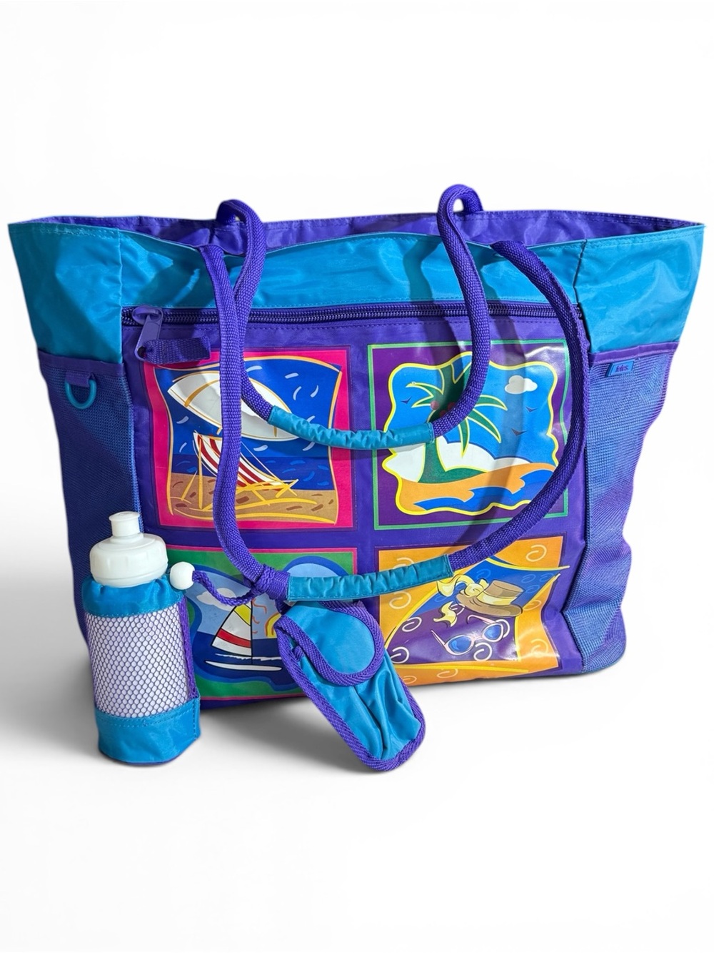 Vintage Totes Beach Bag, Turquoise and Royal Blue
